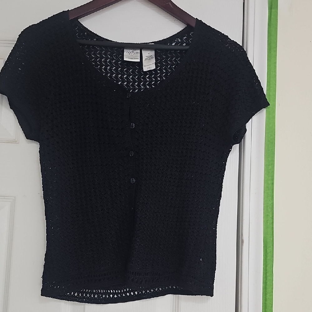 Liz Claiborne Deep Blue Crochet Blouse